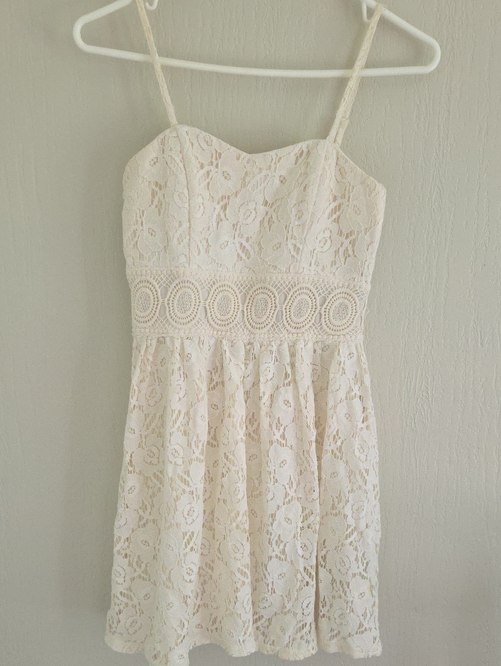 Iz Byer Ivory Lace Spaghetti-Strap Mini Dress